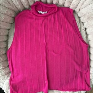 Zara Ribbed Mock Neck Sleeveless Top - Fuchsia